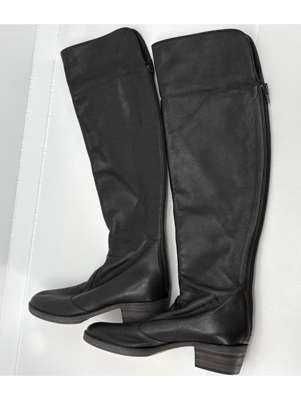 Vero Cuoio Women's Black Leather Knee High Boots EU 38 Side Zip Block Heel Italy